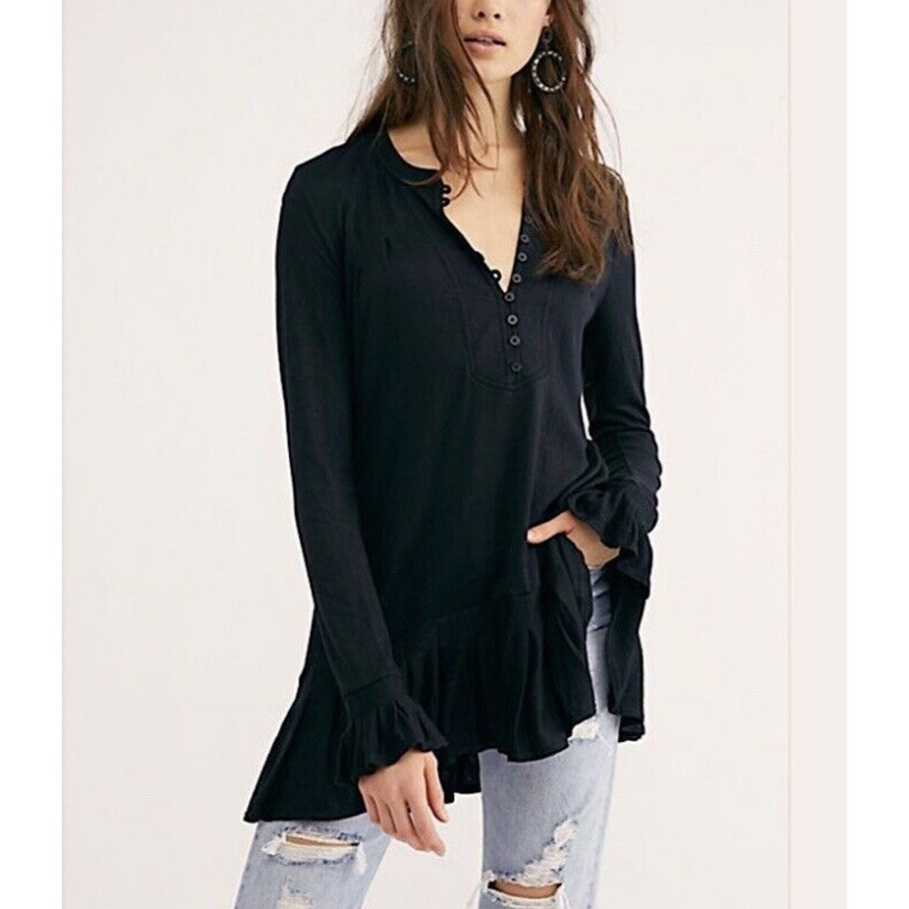Free People Your Girl Tunic Dress Black Size Medium Boho Whimsigoth Witchy